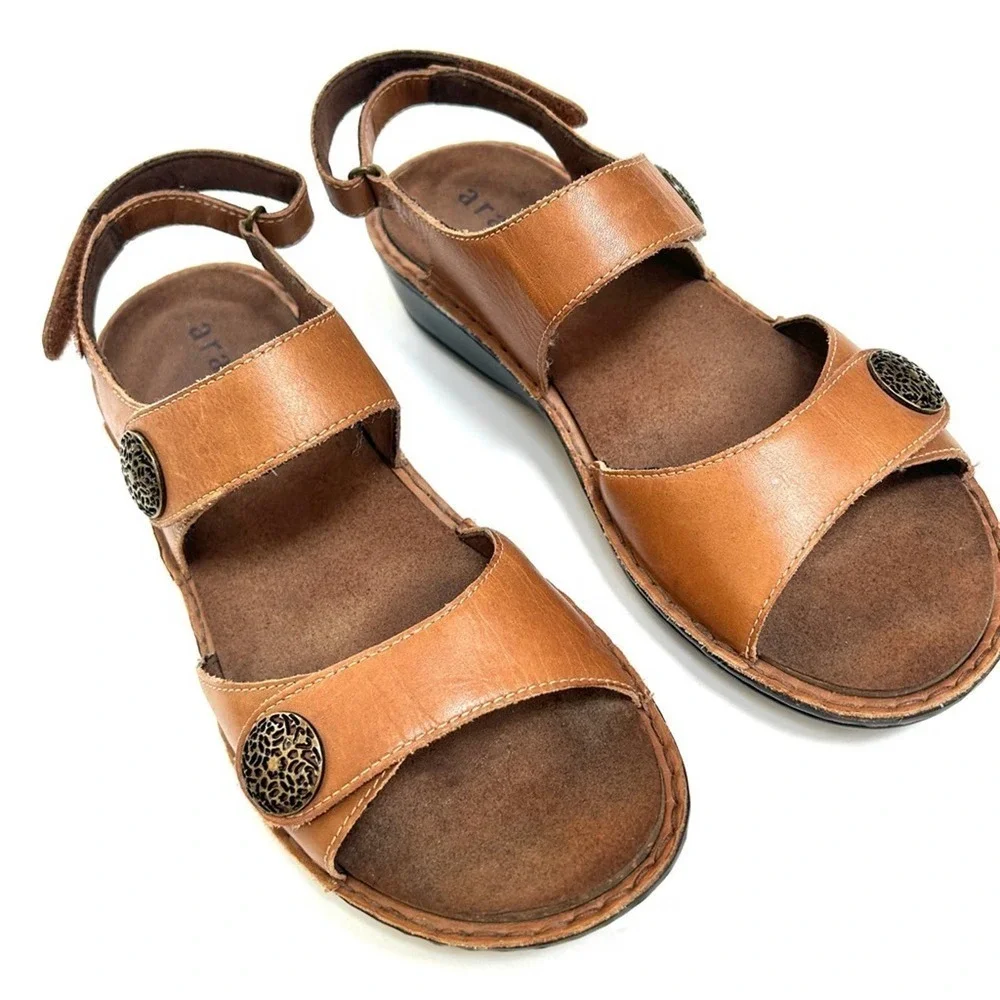 Aravon Leather Candance Comfort Sandals by New Balance Tan Brown, Size 10